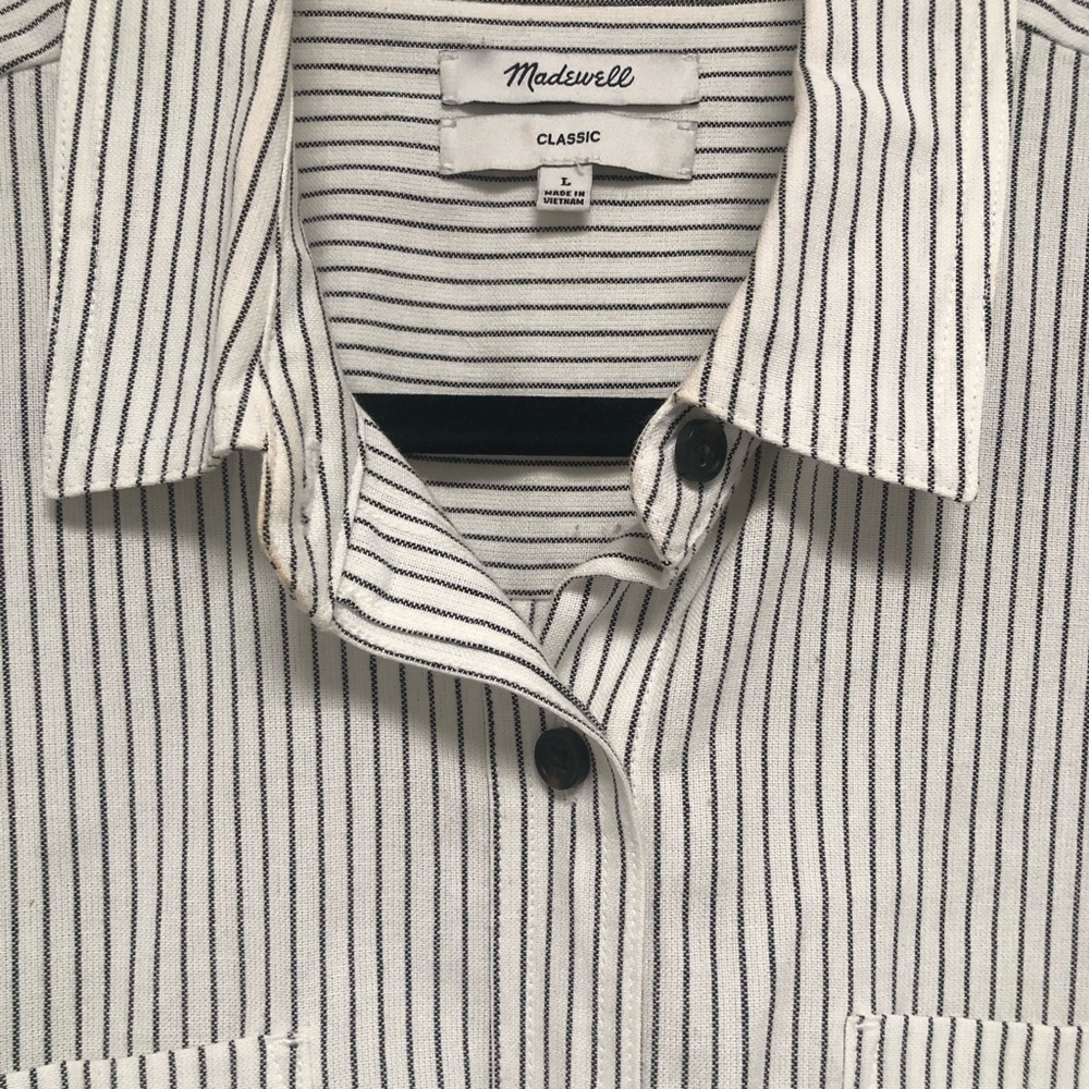 Madewell long sleeve women’s shirt. Large, white with black stripe.